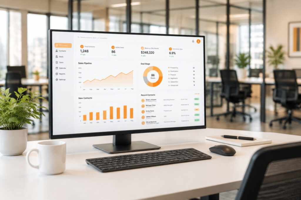 Dashboard del CRM 123marketing su monitor