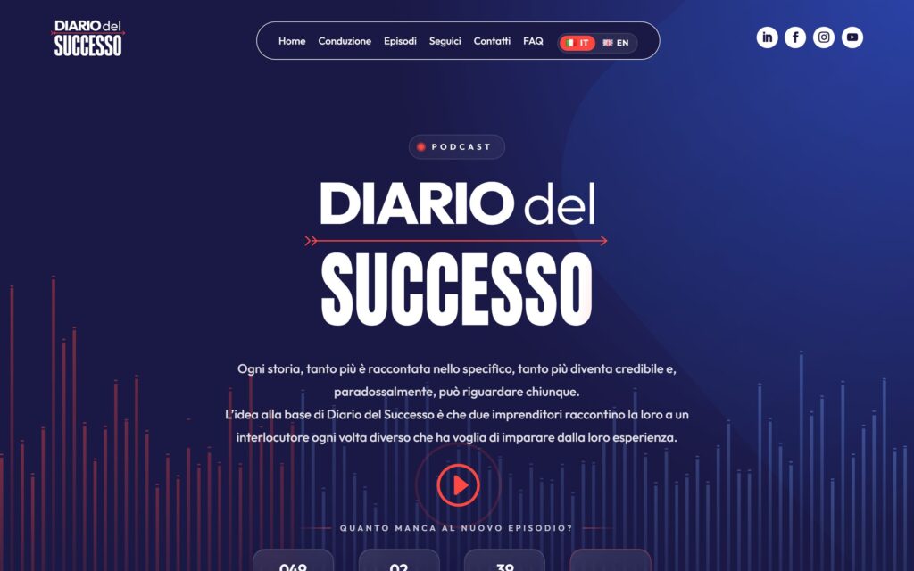Il sito del podcast Diario del Successo con il player e gli episodi