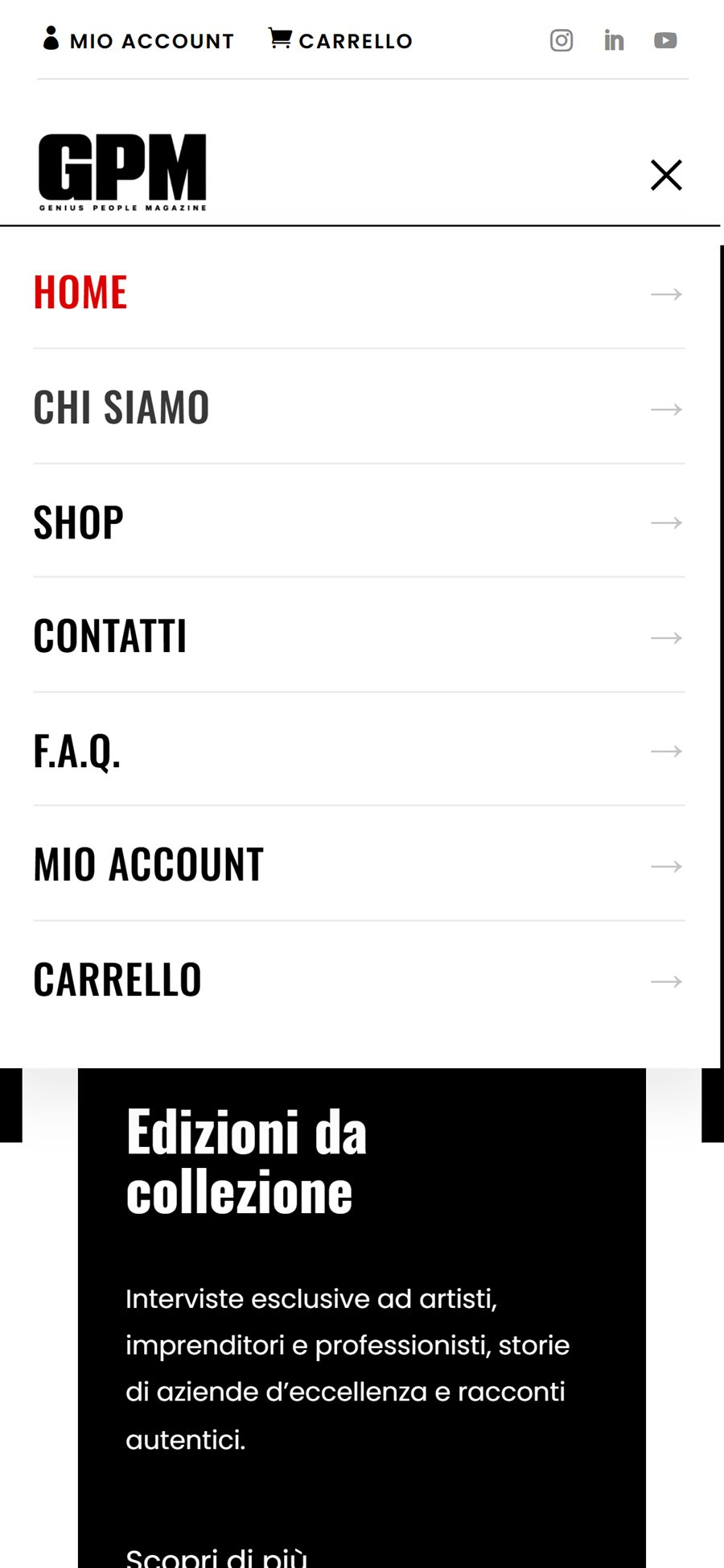 Il menu mobile di Genius BookShop