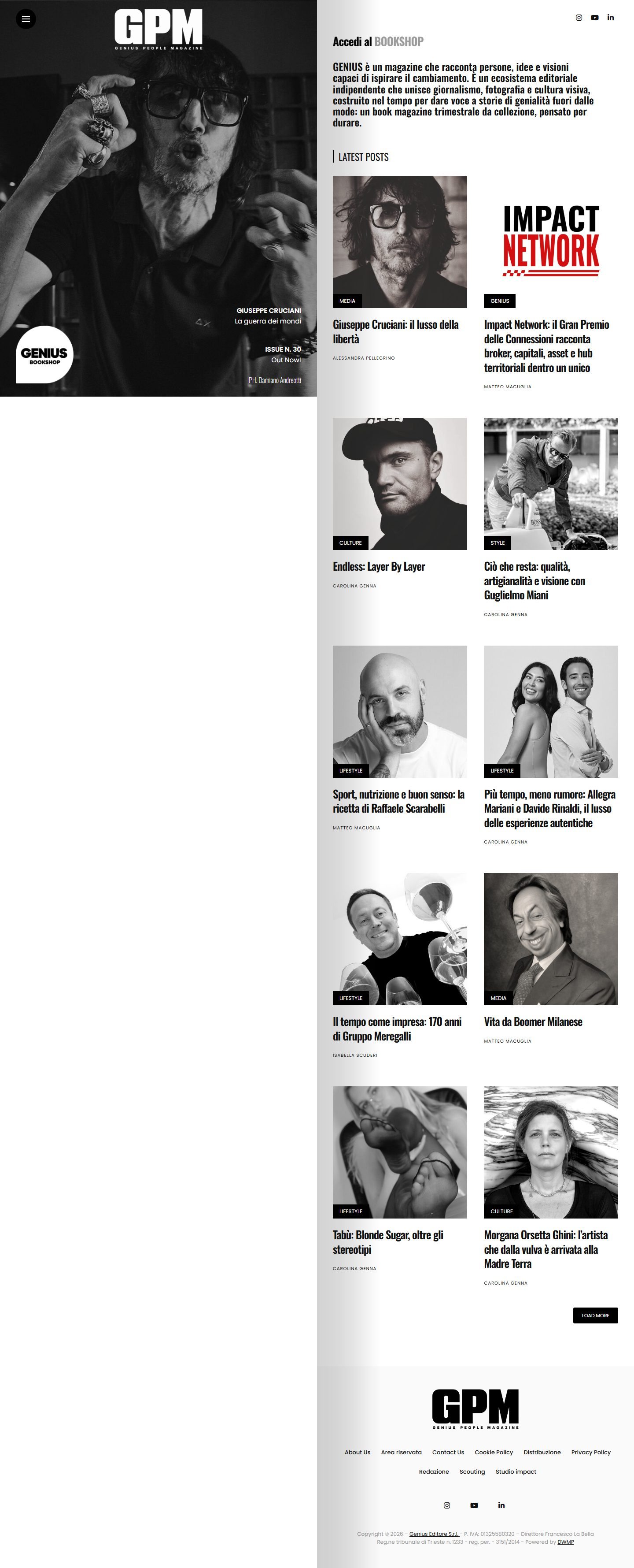La home completa di Genius People Magazine