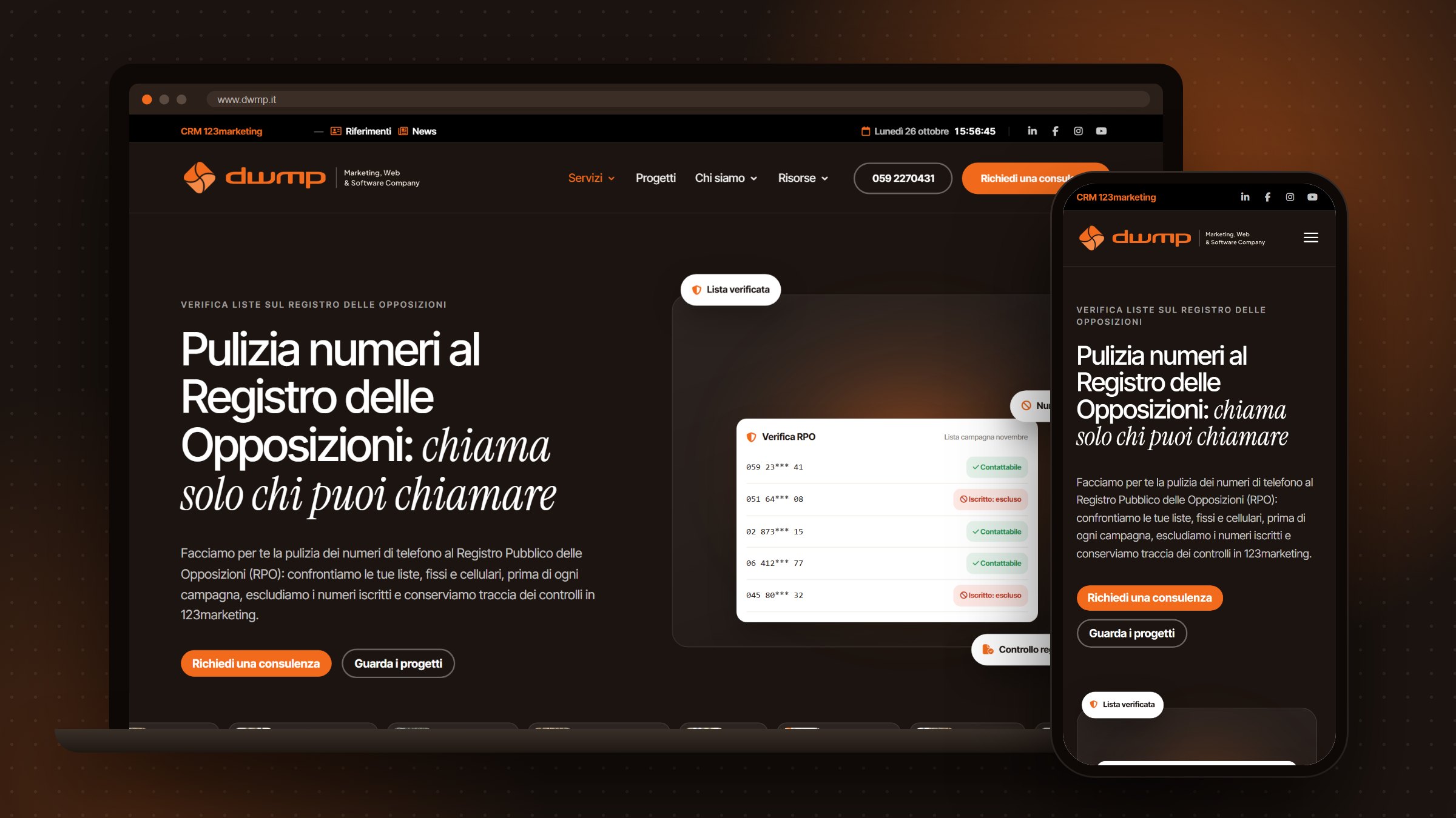Pagina della pulizia numeri al Registro delle Opposizioni su portatile e smartphone