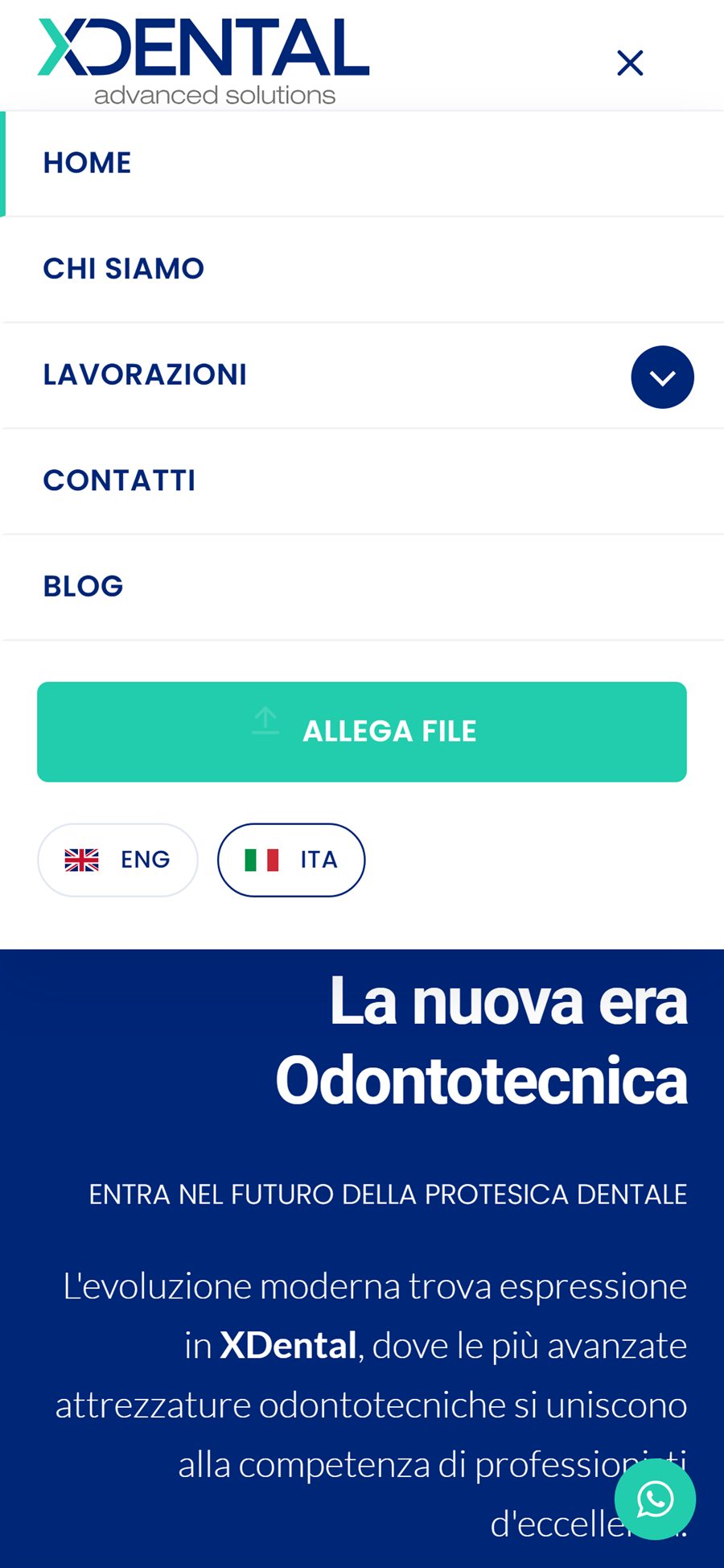 Il menu mobile di XDental